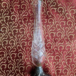 Long Tall Thin Neck Small Glass Vase w/ Metal Base